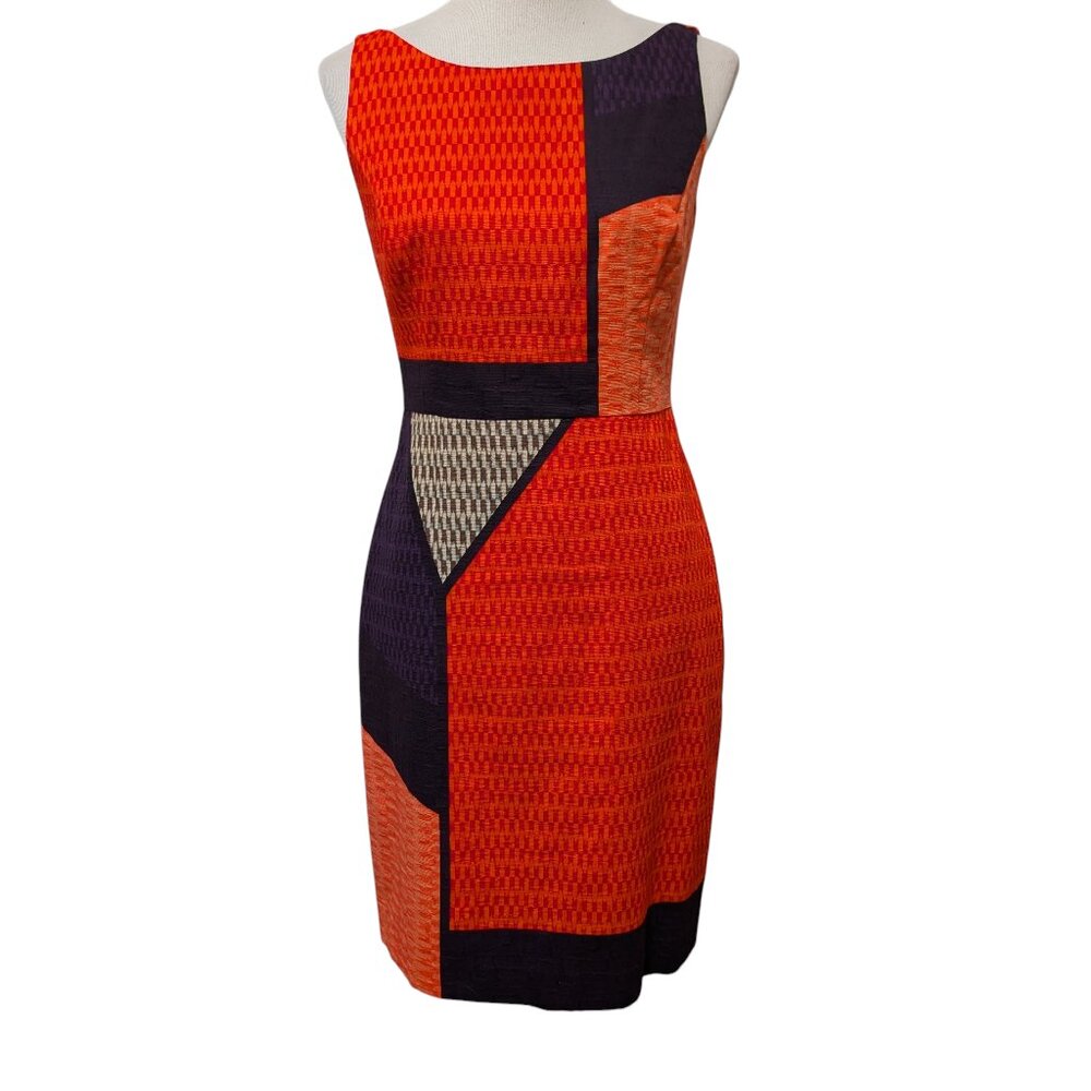 Tabitha Women Sz 4 Swallowtail Colorblock Geometric Sleeveless Sheath Dress Flaw